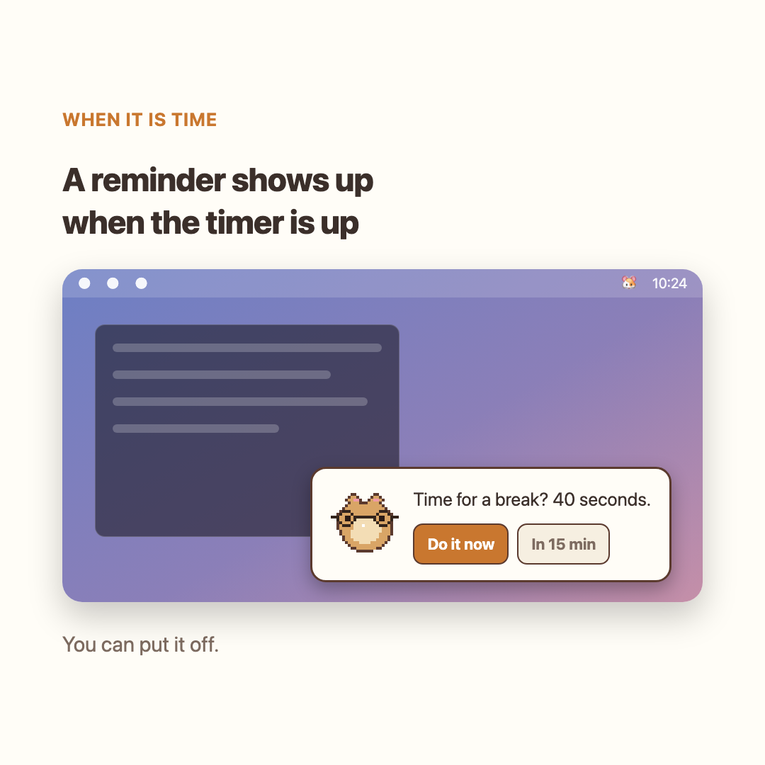 Break reminder with a snooze button